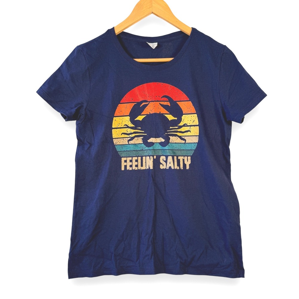 Feelin Salty Crab Retro‎ Sunset Graphic T-Shirt Womens Small